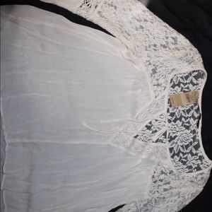 Cream long sleeve mesh top